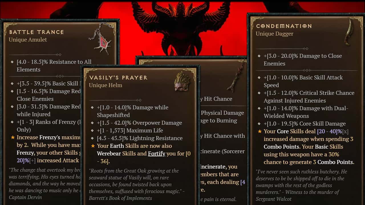 Diablo 4 "zaktualizuje" prawie wszystkie przedmioty unikatowe