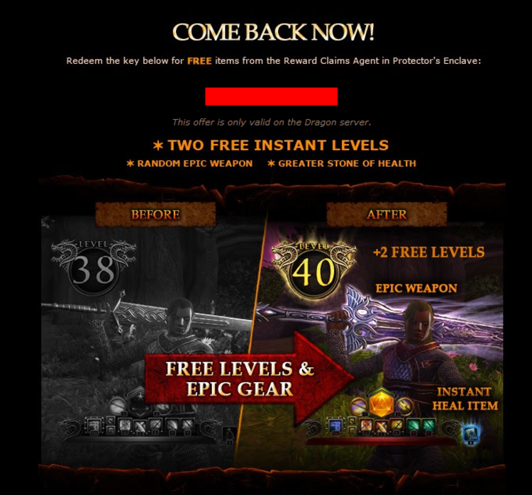 Neverwinter Online cierpi chyba na brak graczy, bo wysyła na email'e coś takiego...