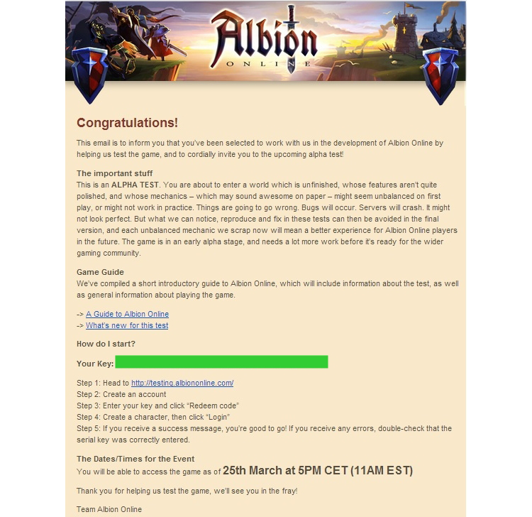 Sprawdźcie swojego email'a. Albion Online wysłał właśnie zaproszenia do testów