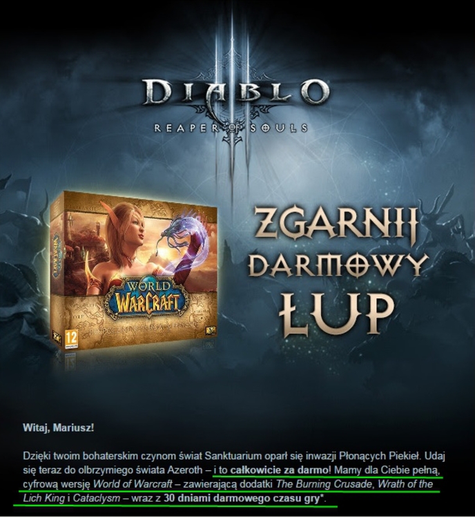 Darmowy egzemplarz World of Warcraft (+30 dni abonamentu) dla posiadaczy Diablo 3?! Tak, tak i jeszcze raz tak