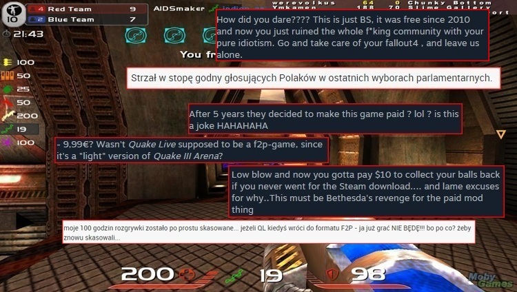Quake Live nie jest już darmowy. Gracze są wściekli "moje 3k godzin posżły się $#%#"