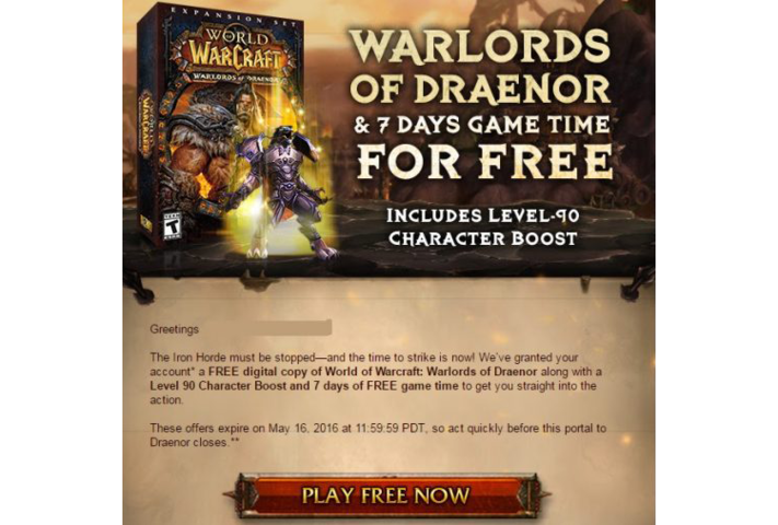 Kto z was dostał emaila z darmowym Warlords of Draenor i 90 lvl boostem?